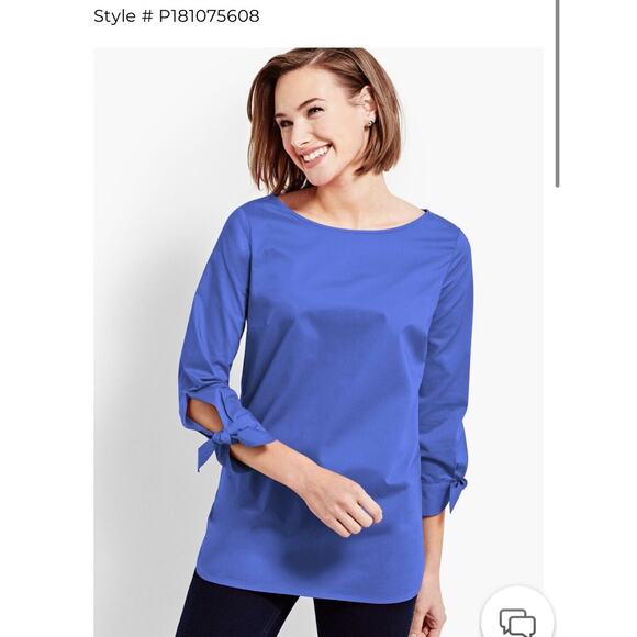 Talbots Women's 3/4 Tie Sleeve Popover Top Tunic Size XS Solid Black 100% Cotton - Picture 8 of 8